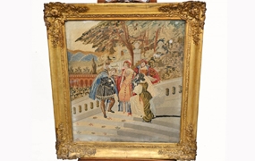 Italian Antique Tapestry Tuscan Nobleman Gilt Frame 1880




























