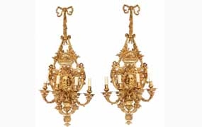 Large French Gilt Wall Lights Empire Sconces Ormolu


























