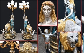 Monumental Bronze Maiden Lamps Lion Cherub Candelabra 10 Feet





  