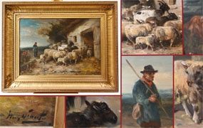 Oil Painting Shepherd Sheep Flock by Henry Schouten Belgium 1890






 


















