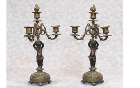 Pair Antique Bronze Candelabras - French Cherub Candelabrum






























