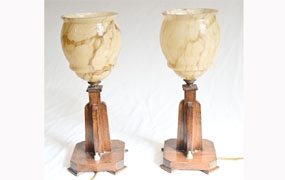 Pair Art Deco Table Lamps Lights Alabaster Shades

























