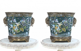 Pair French Art Nouveau Porcelain Planters Urns
































