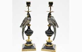 Pair French Parrot Candlesticks Porcelain Bird Candelabras

 
























