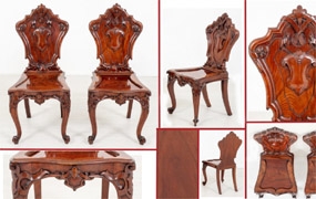 Pair Victorian Hall Chairs - Antique Mahogany 1850


  