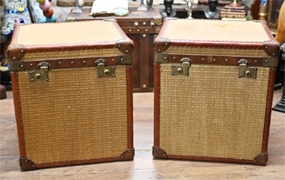 Pair Vintage Luggage Trunks Reed Steamer Case Table




 





















