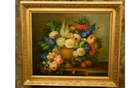 Vintage Dutch Still Life Oil Painting Floral Spray Signed
































