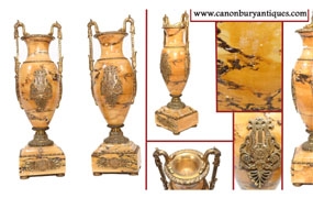 French Marble Urns Amphora Form Empire Cassoulets 1880
























