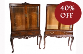 Pair Antique Display Cabinets - Walnut Victorian Bookcases

 
























